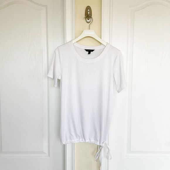 Banana Republic Size Small High End Fabric Short Sleeve Top with Side Knot in Wh - Picture 1 of 8